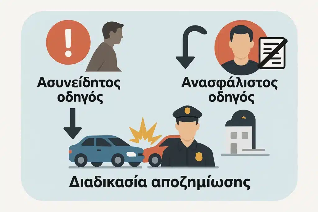 Ασυνείδητος οδηγός vs ανασφάλιστος: πού αλλάζει η διαδικασία και πότε μπαίνει το Επικουρικό